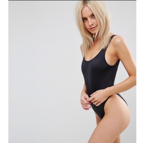 ASOS PETITE High Leg Scoop Black Swimsuit New - Picture 2 of 6